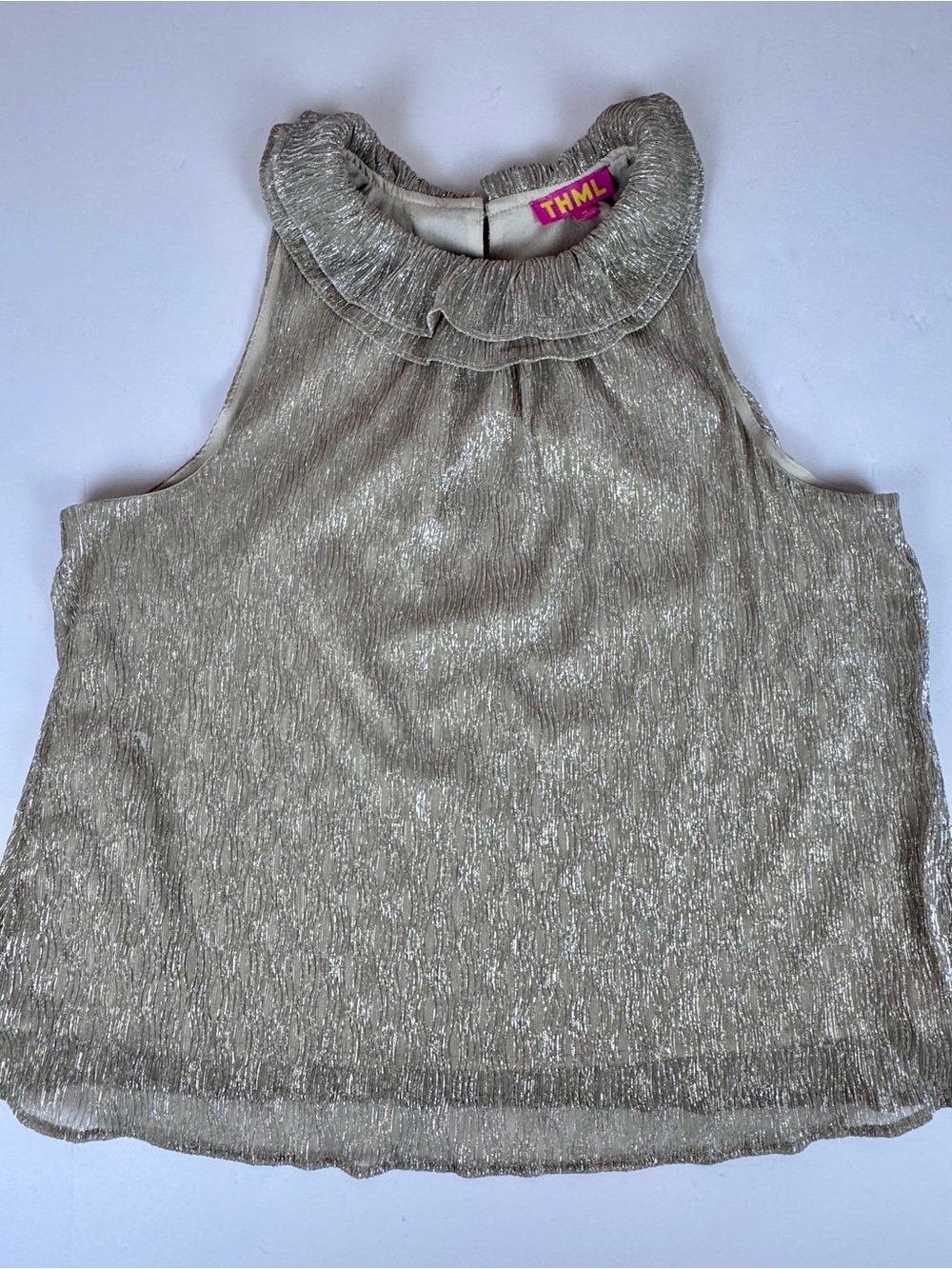 THML Shimmery Ruffle-Neck Sleeveless Camisole - Champagne medium